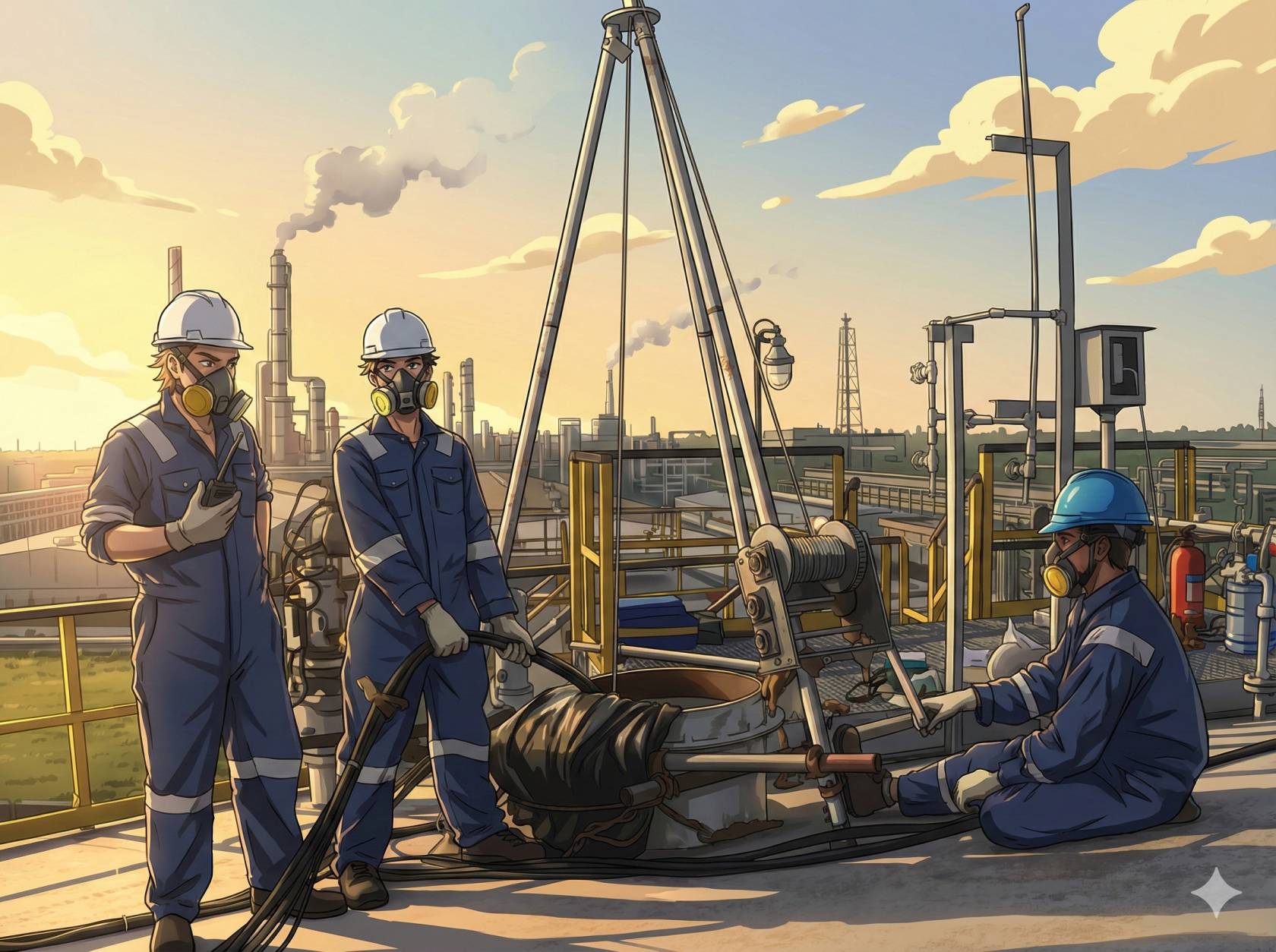 Workers deploying robot at hazardous site